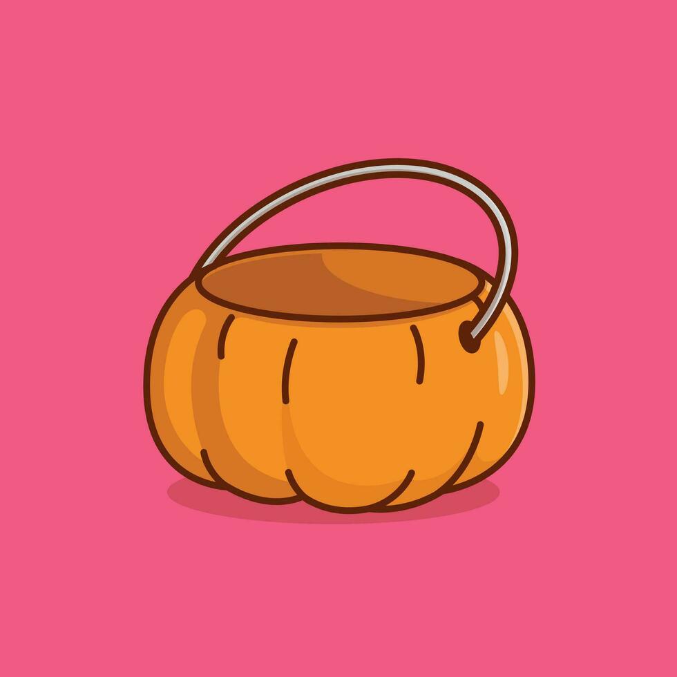 Pumpkin candy bucket cartoon vector illustration halloween holiday concept icon isolated