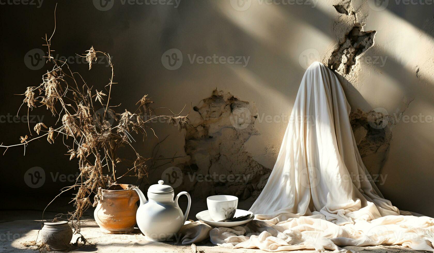 Misty still life in a room. AI generated photo