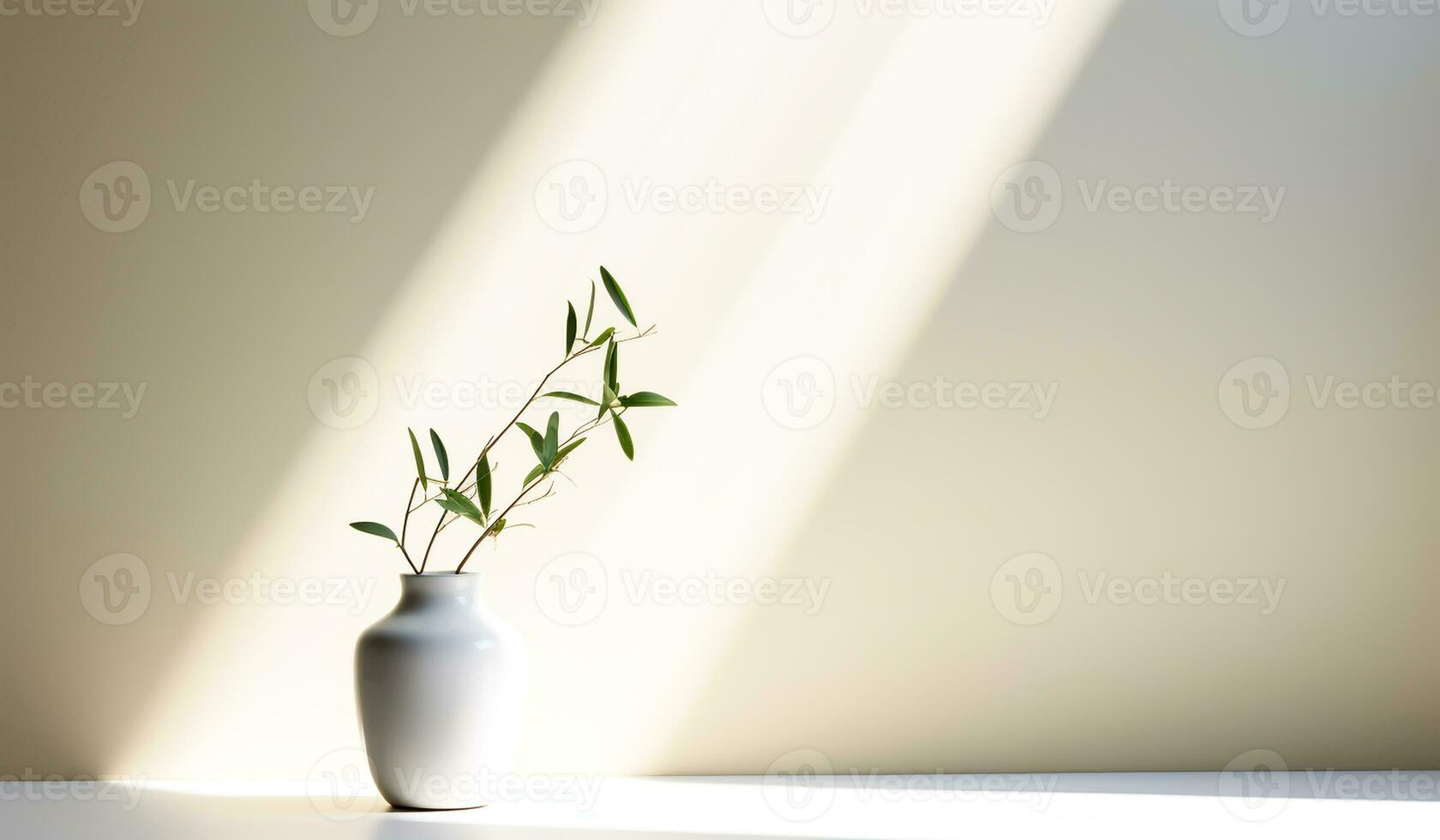 Minimalist decor in a living room, next to a window that lets in sunlight. AI generated photo
