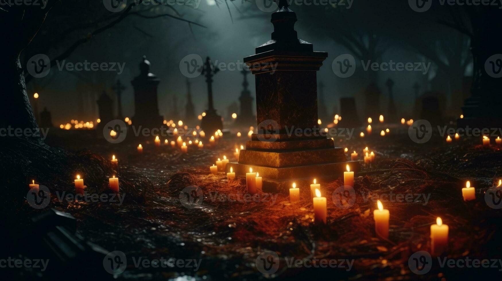 Candlelight and spooky tombstone AI Generated photo