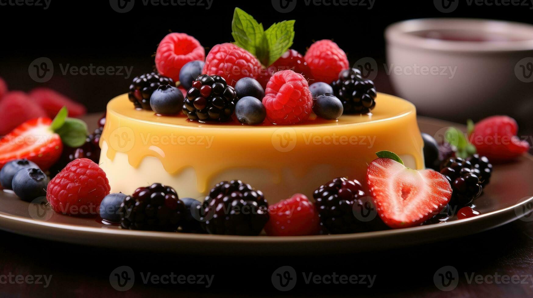 Fresh fruit with cheesecake AI Generated photo