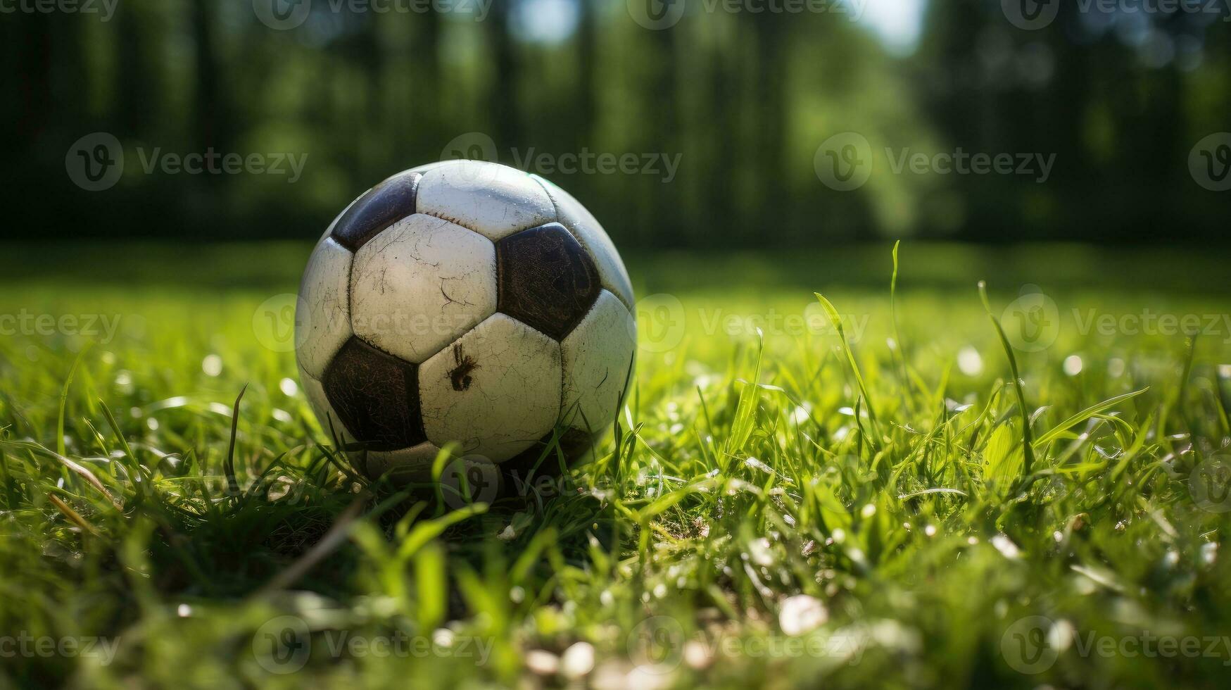 fútbol pelota en verde césped ai generado foto