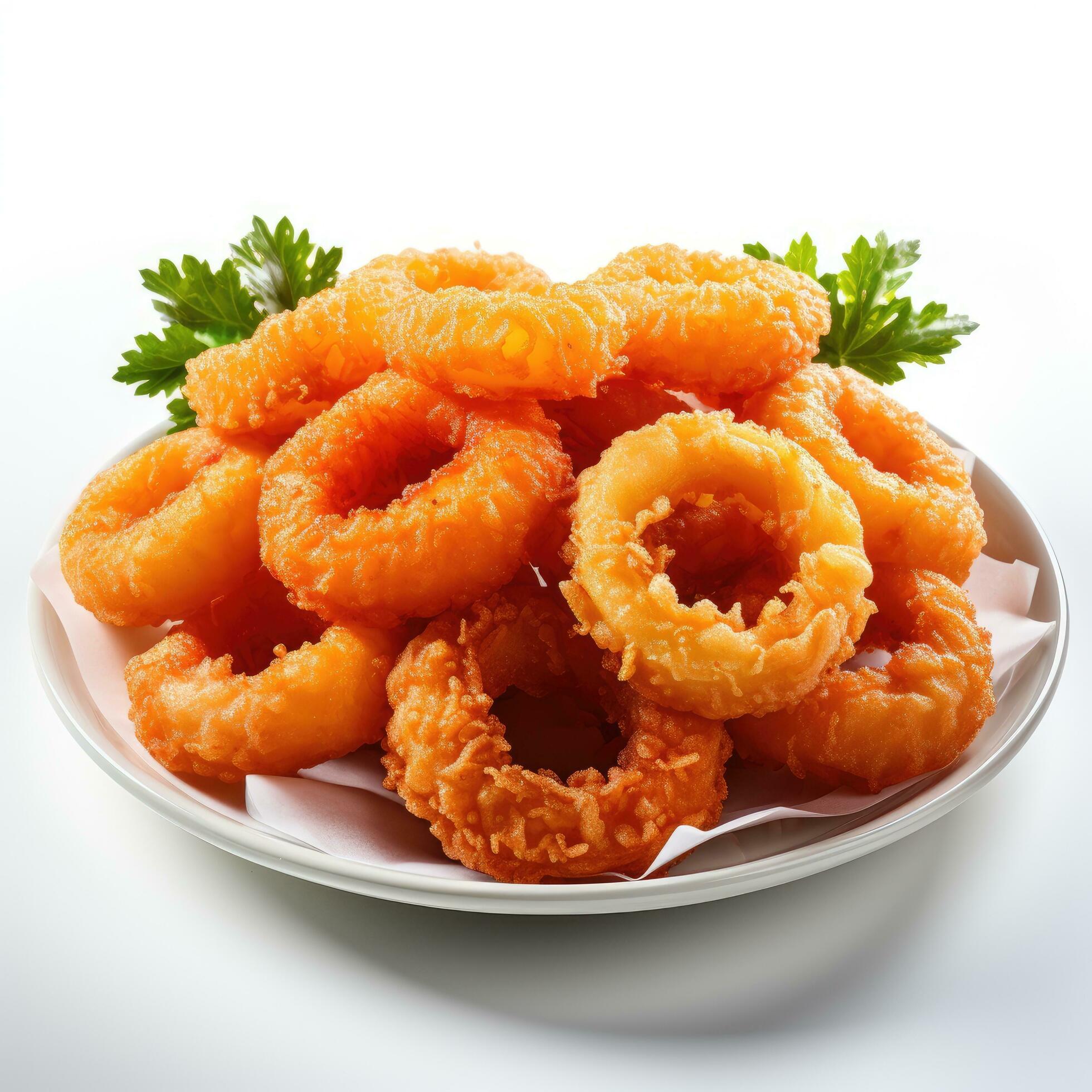 Fried squid ring Isolated on white background AI Generated 30353427