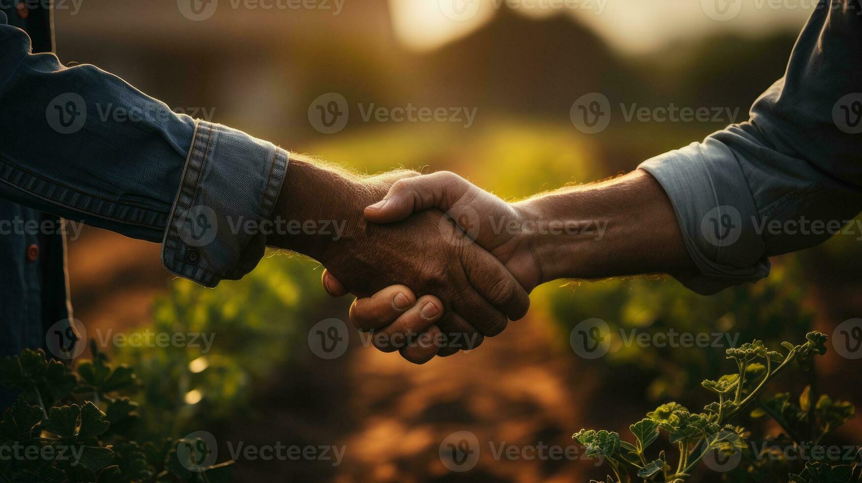 Close up farmer shake hand together AI Generated photo