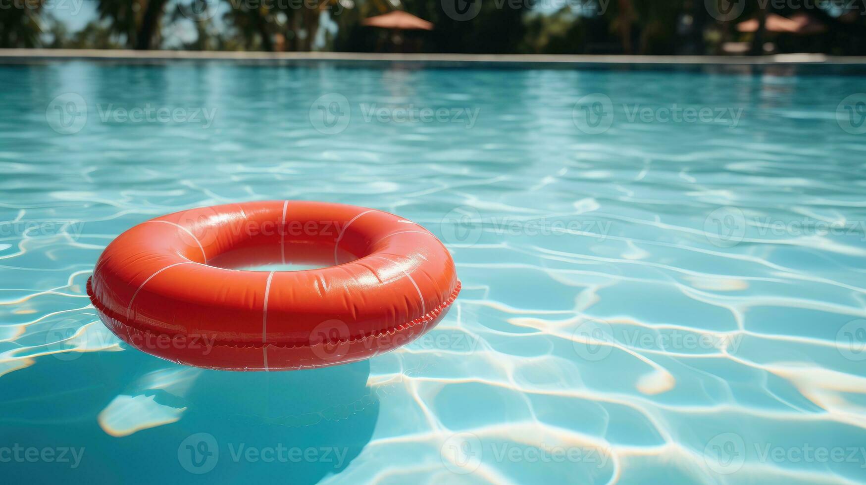 rojo nadando piscina anillo en nadando piscina ai generado foto