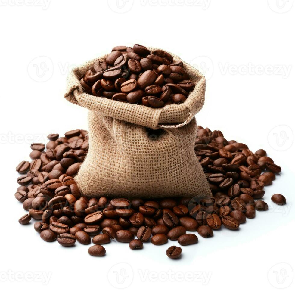 Coffee beans in a sack Isolated on white background AI Generated photo