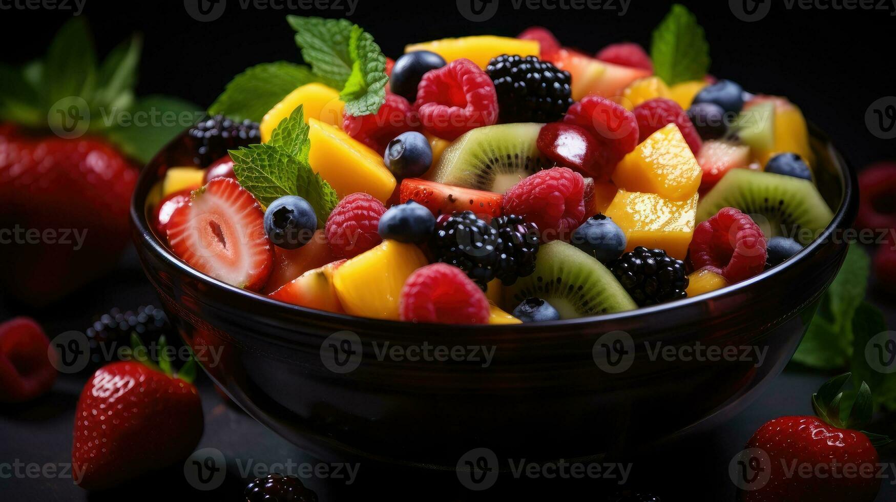 sano Fruta ensalada ai generado foto