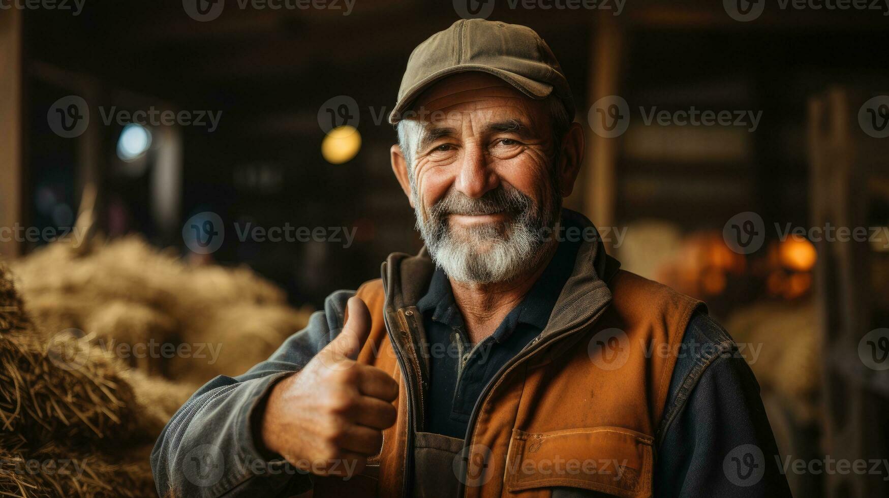 Farmer showing thumb up in Farm AI Generated photo