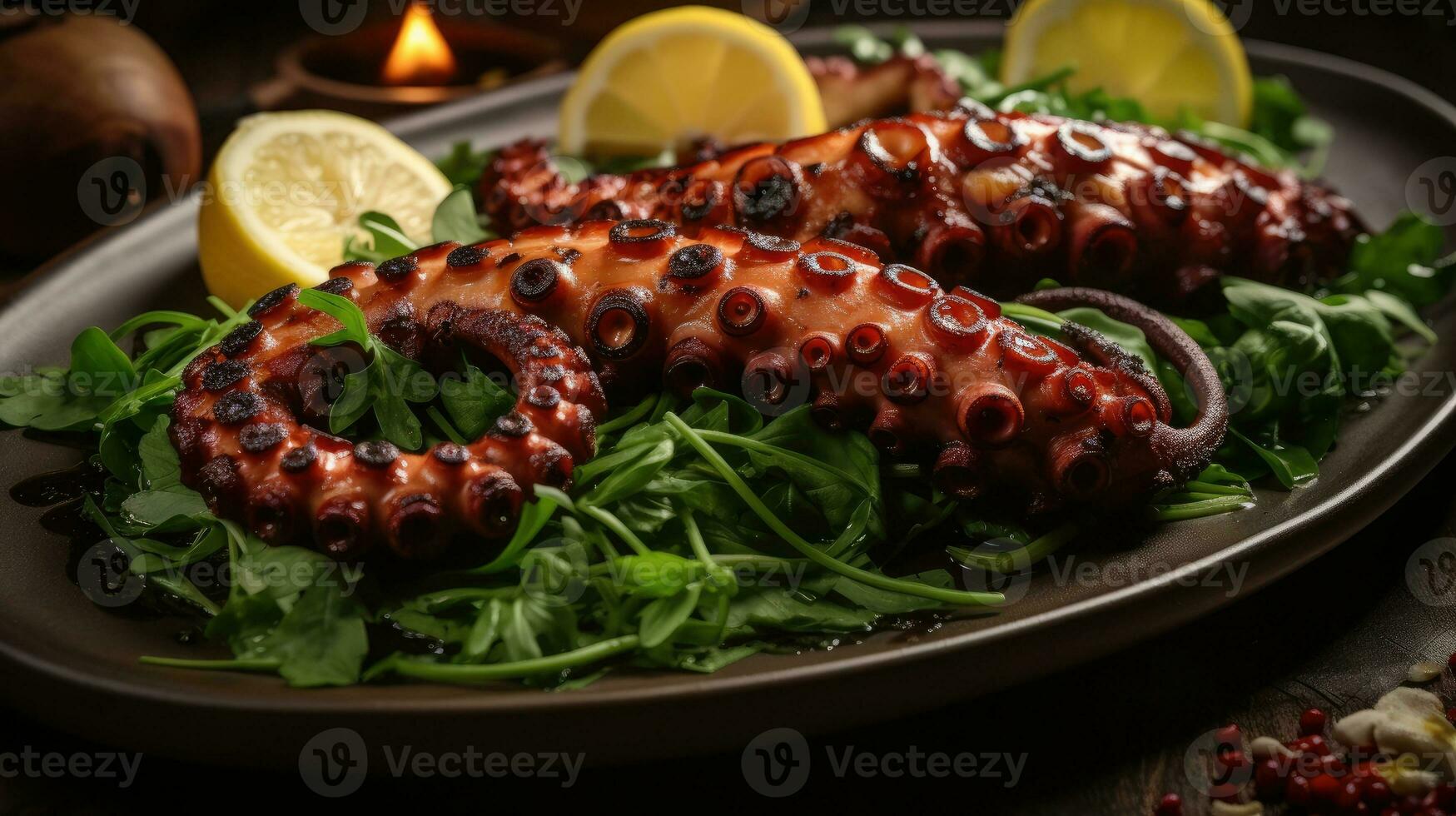 Fresh seafood grilled octopus AI Generated photo