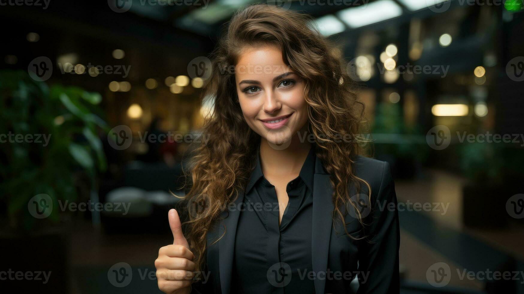 Happy businesswoman showing thumb up AI Generated photo