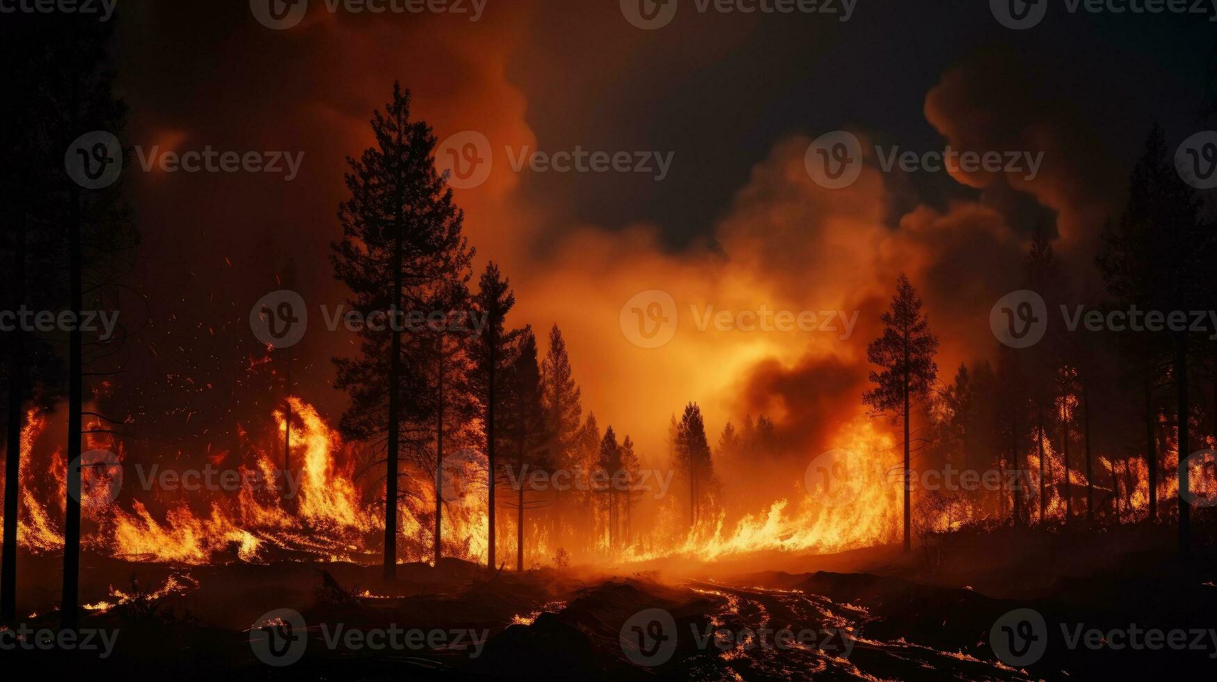 Intense flames from a massive forest fire AI Generated photo