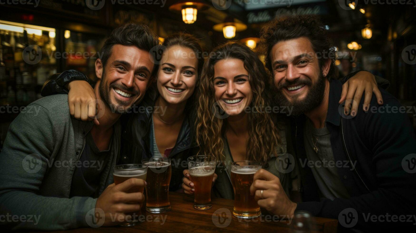 Group of friends with glass of beer in hand AI Generated photo