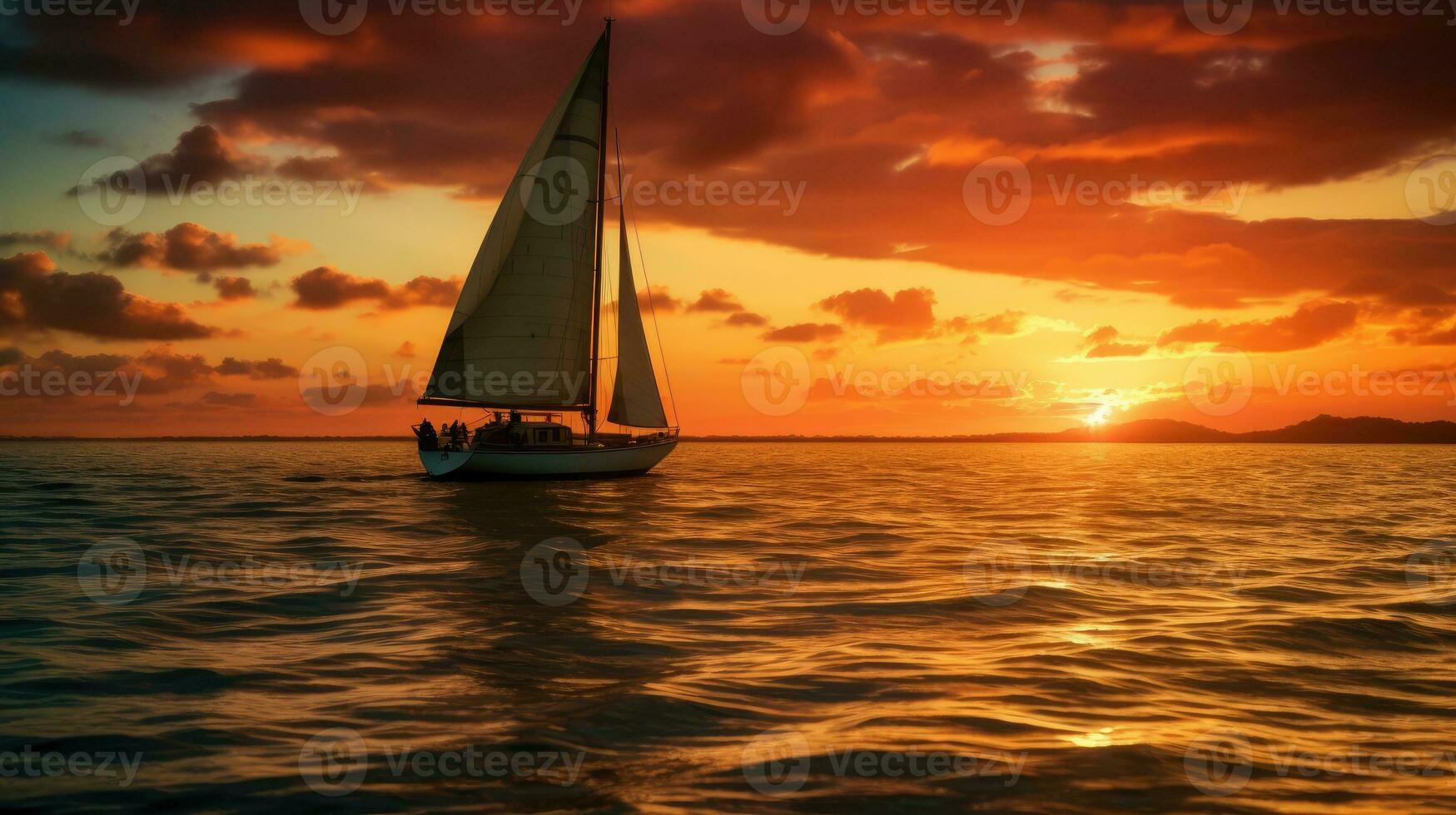 velero en el mar puesta de sol ai generado foto