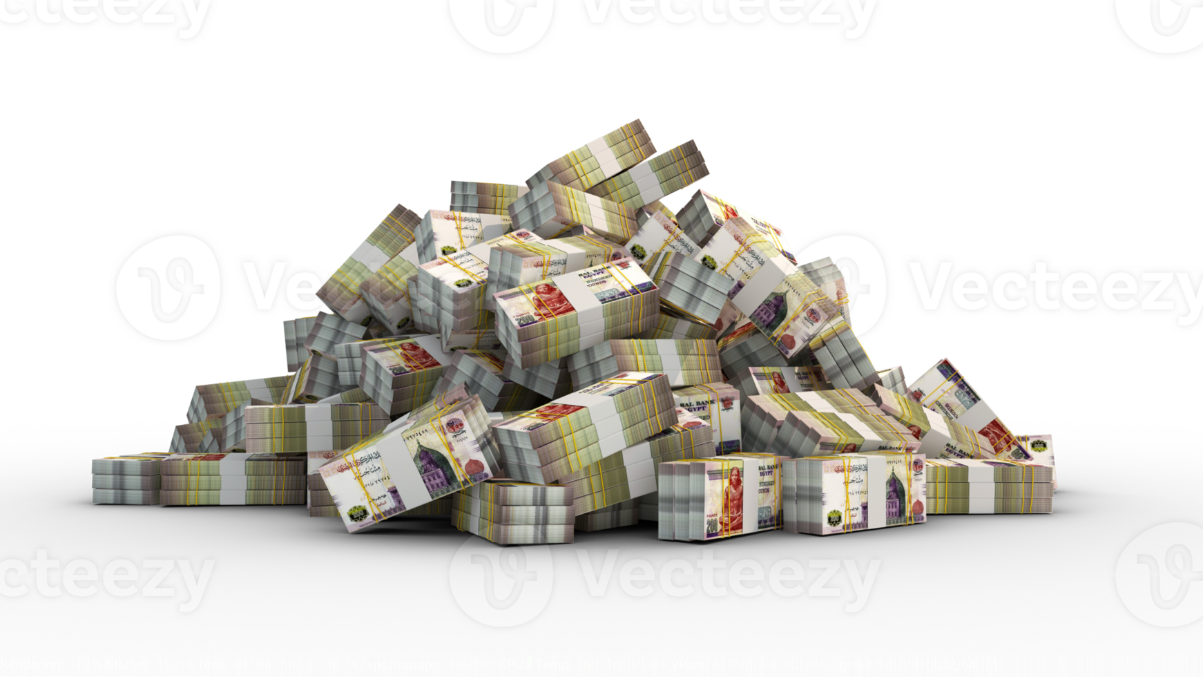 Big pile of bundles of 200 Egyptian pound notes. 3d rendering of stacks of cash png