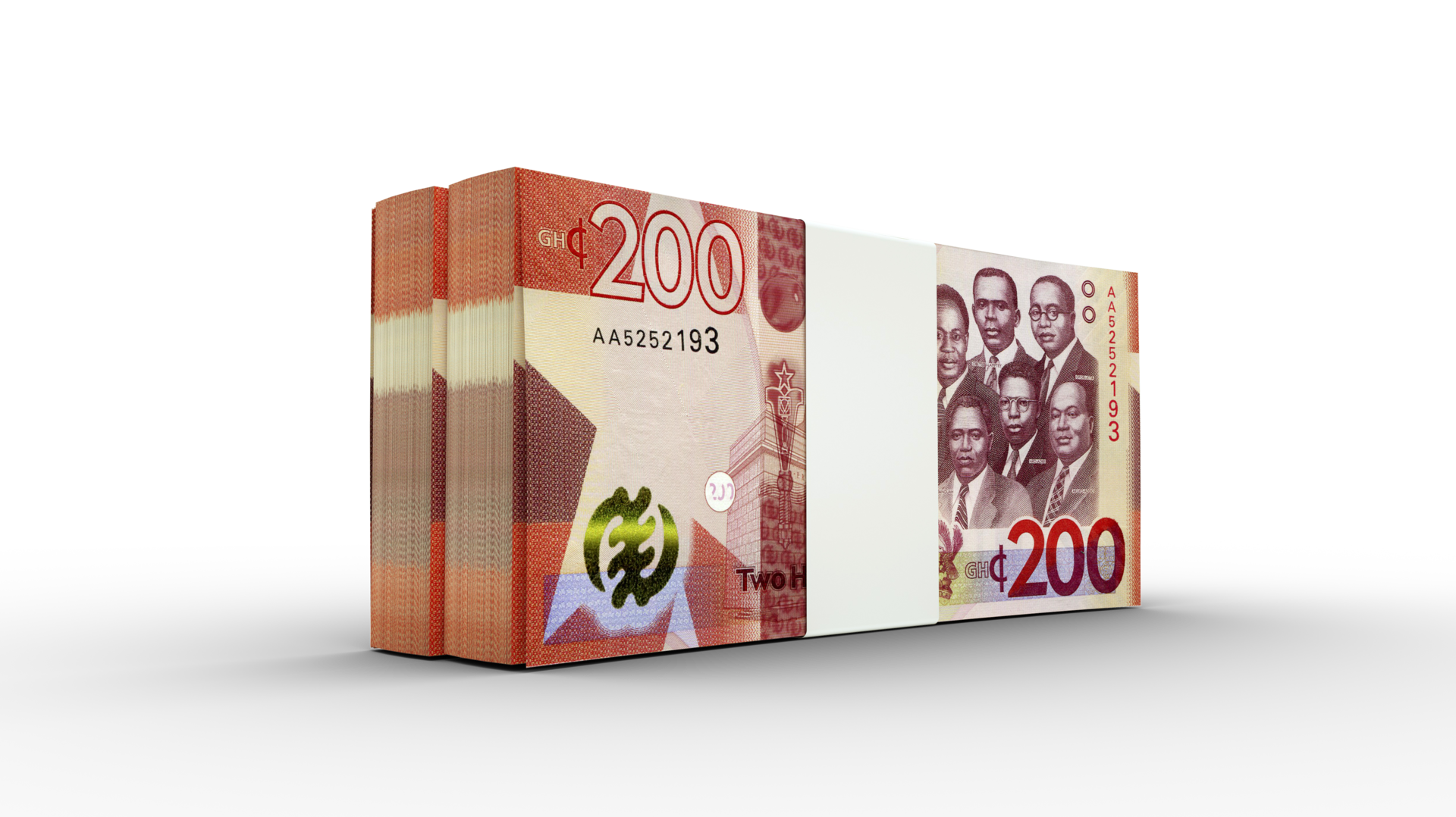 3d rendering of Stacks of Ghanaian cedi notes. Few bundles of Ghanaian currency 30353733 PNG