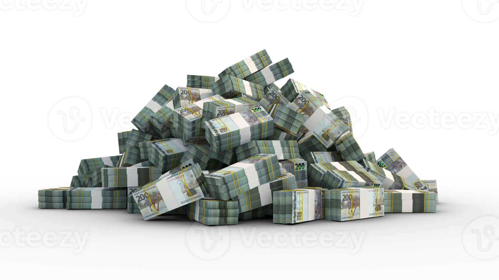 Big pile of bundles of Brazilian real notes. 3d rendering of stacks of cash png
