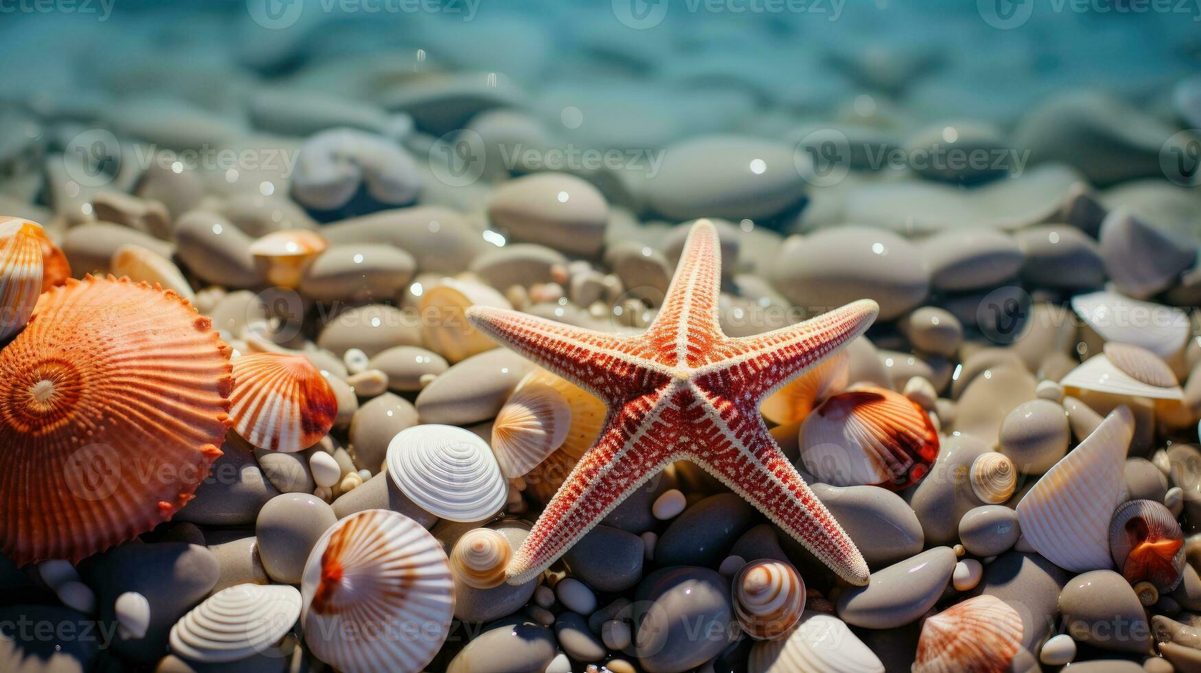 Summer shells and starfish background AI Generated photo