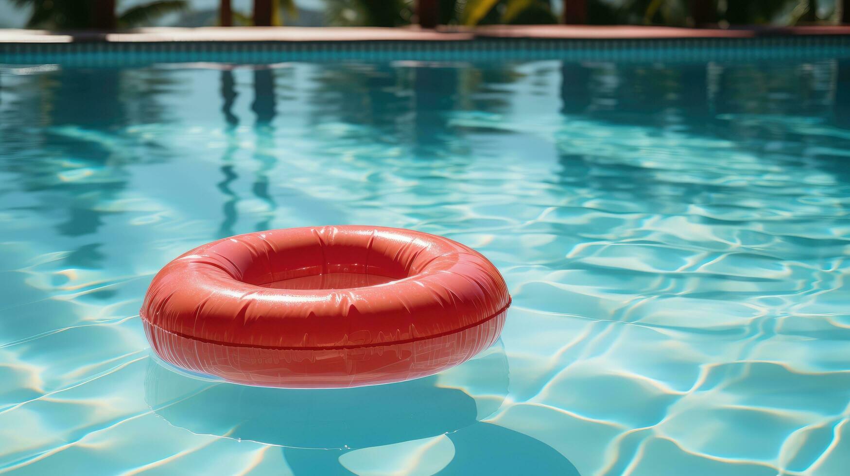 rojo nadando piscina anillo en nadando piscina ai generado foto