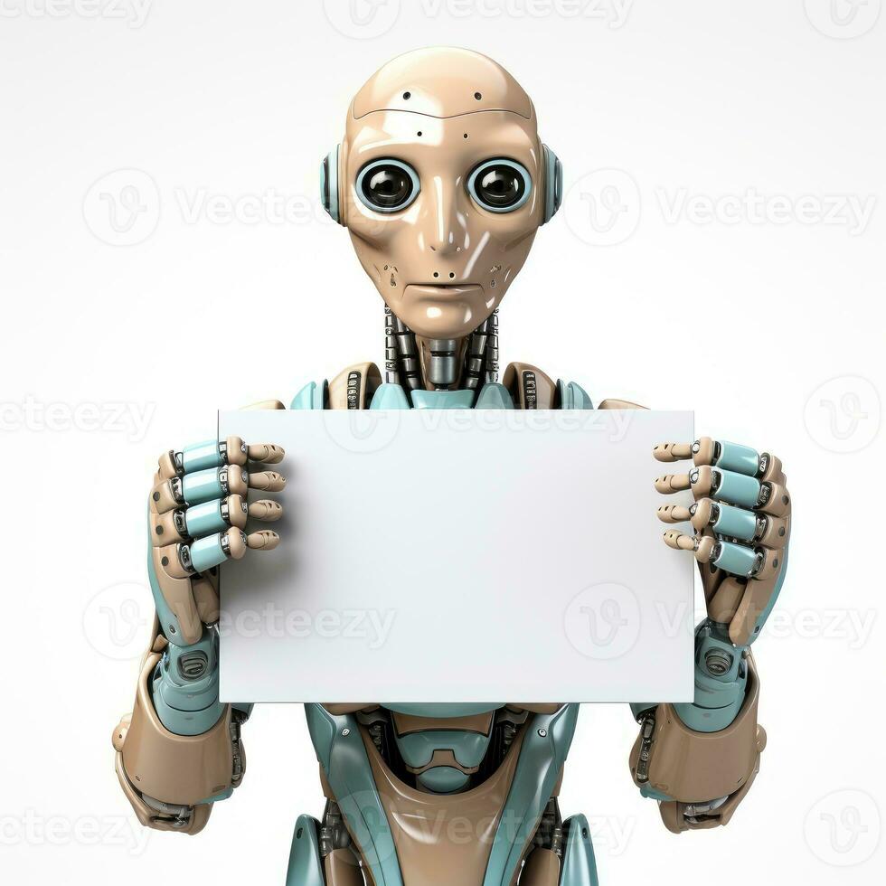 Robot holding a blank sign Isolated on white background AI Generated photo