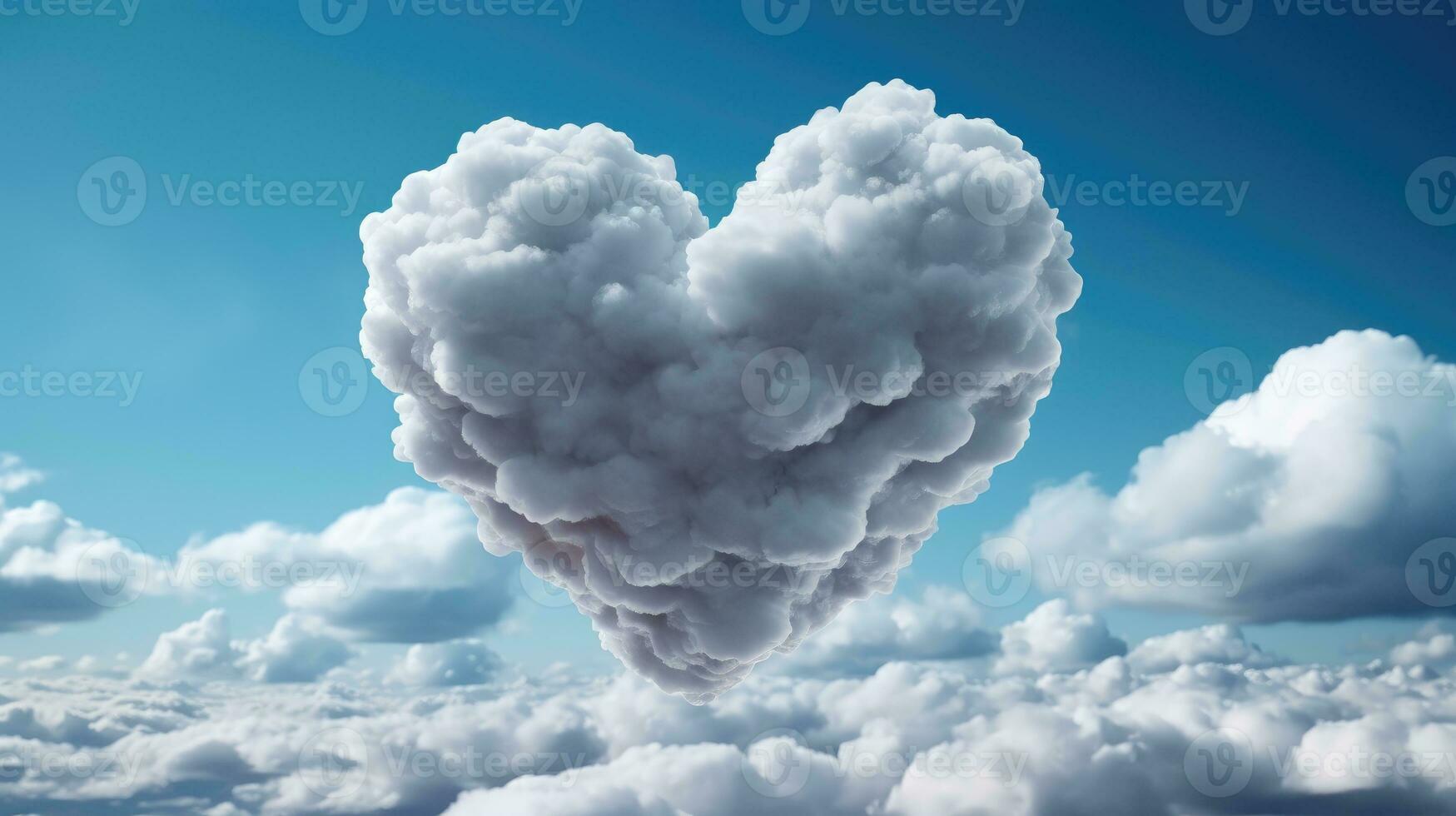 Heart shaped cloud on blue sky AI Generated photo