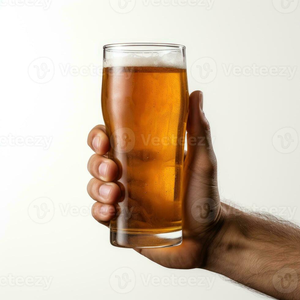 Hand holding beer Isolated on white background AI Generated photo