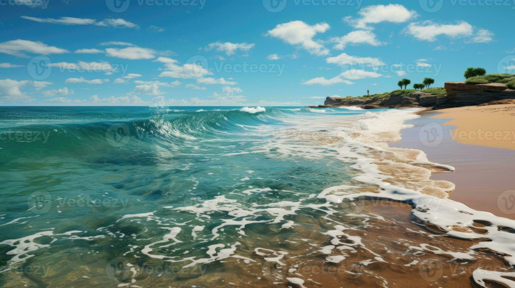 Green ocean and sandy seashore AI Generated photo