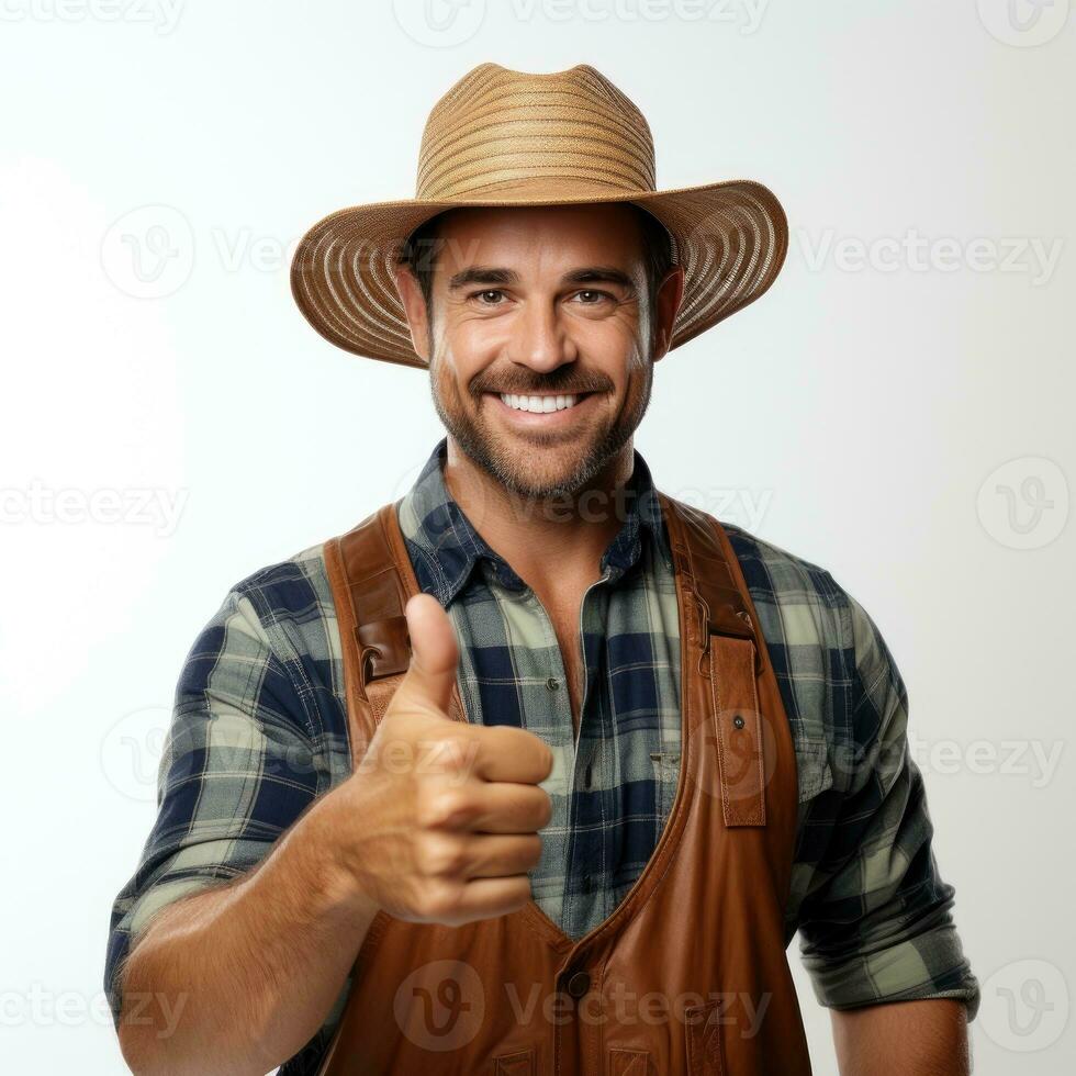Farmer showing thumb up Isolated on white background AI Generated photo