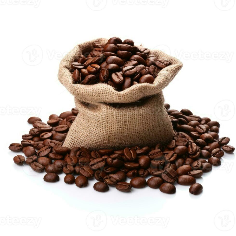 Coffee beans in a sack Isolated on white background AI Generated photo