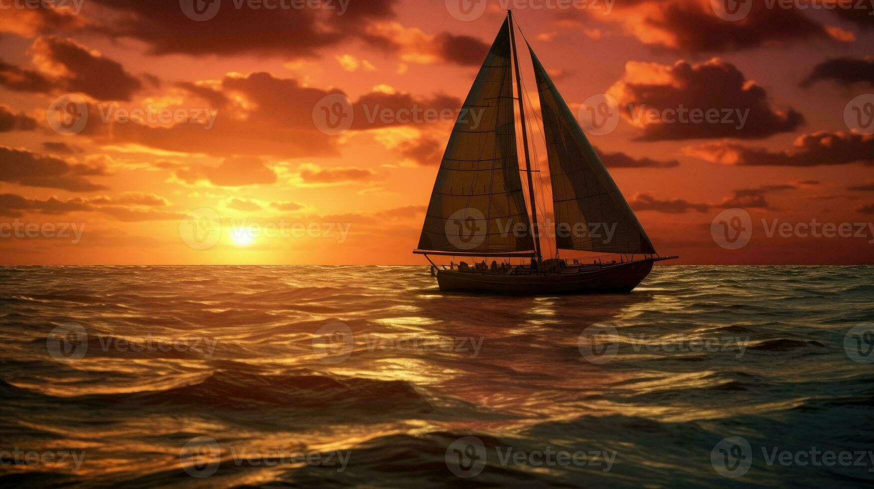 Sailboat in the sea sunset AI Generated photo
