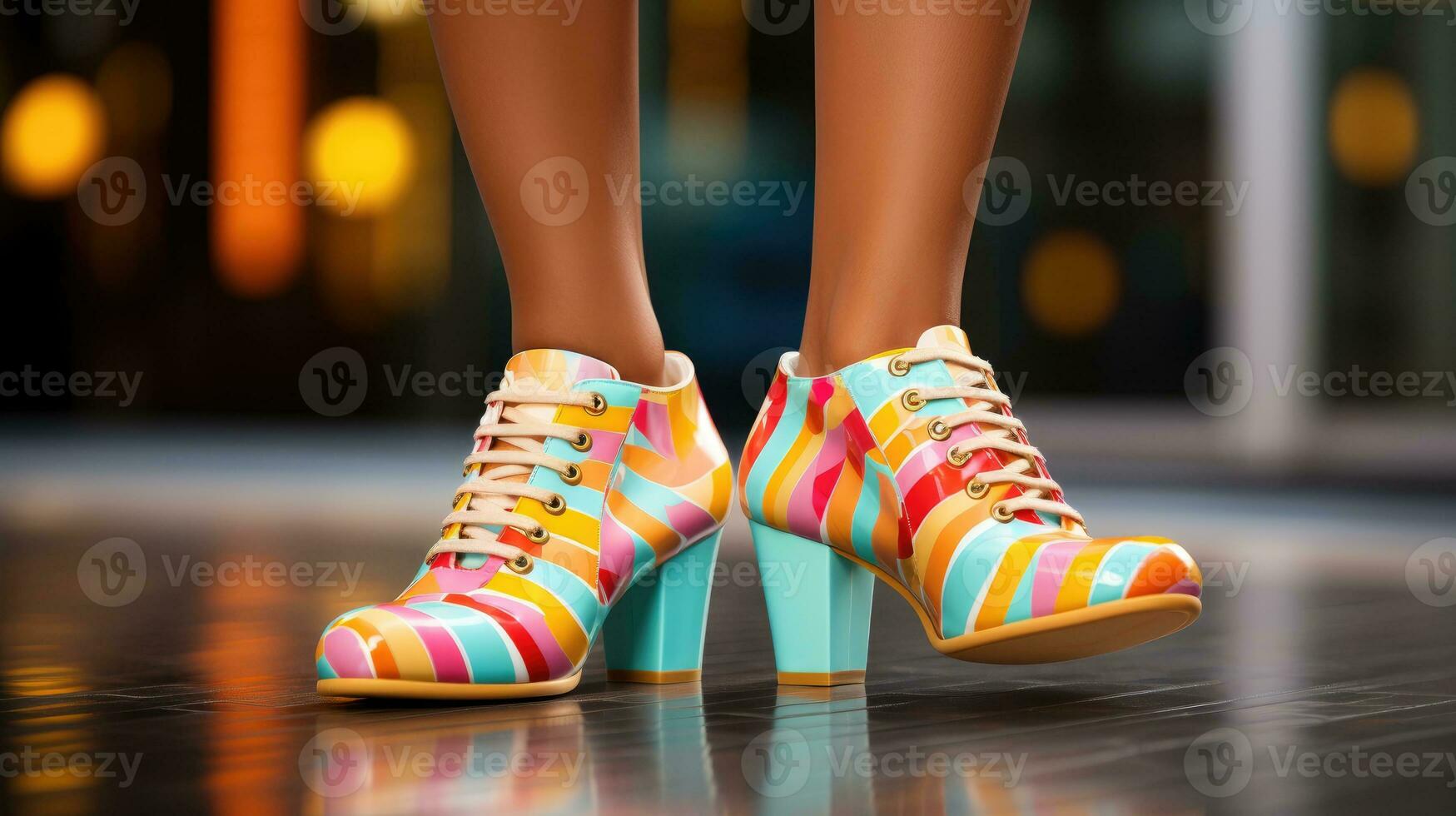 Woman wearing colorful socks and shoes AI Generated photo