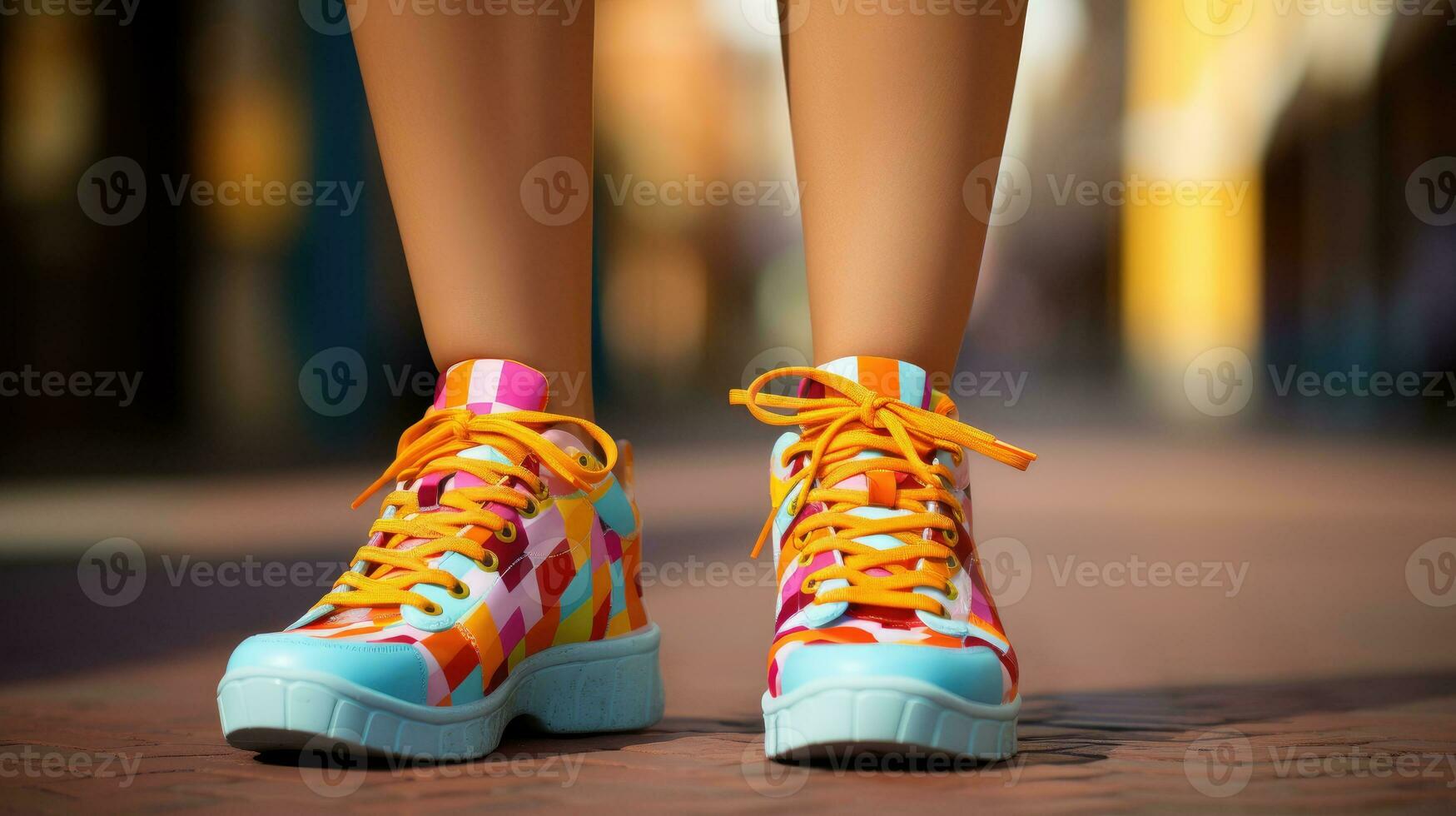 Woman wearing colorful socks and shoes AI Generated photo