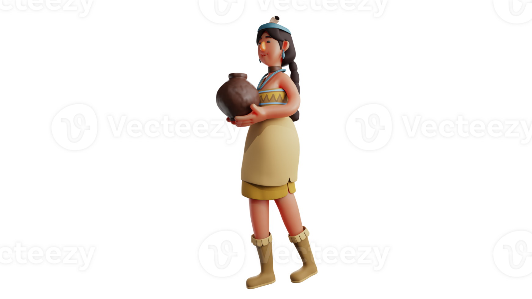 3D illustration. Royal Servant 3D cartoon character. Royal servant wore beautiful clothes. Servant brought jugs of water to take to the kingdom. 3D cartoon character png