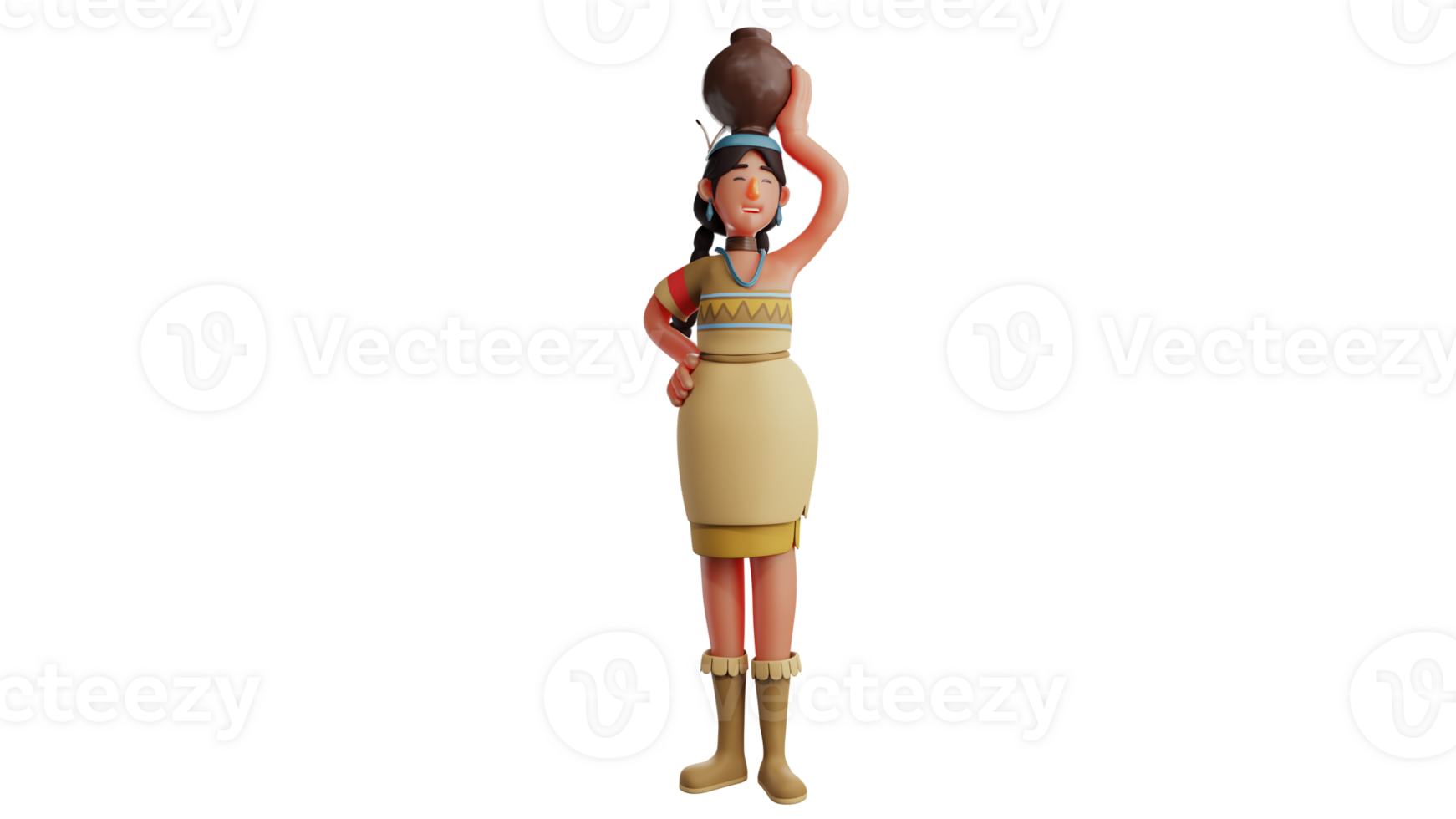 3D illustration. Village Girl 3D cartoon character. An enterprising village girl who carries a jug of water on her head every day. Cute girl smiling and wearing Indian clothes. 3D cartoon character png