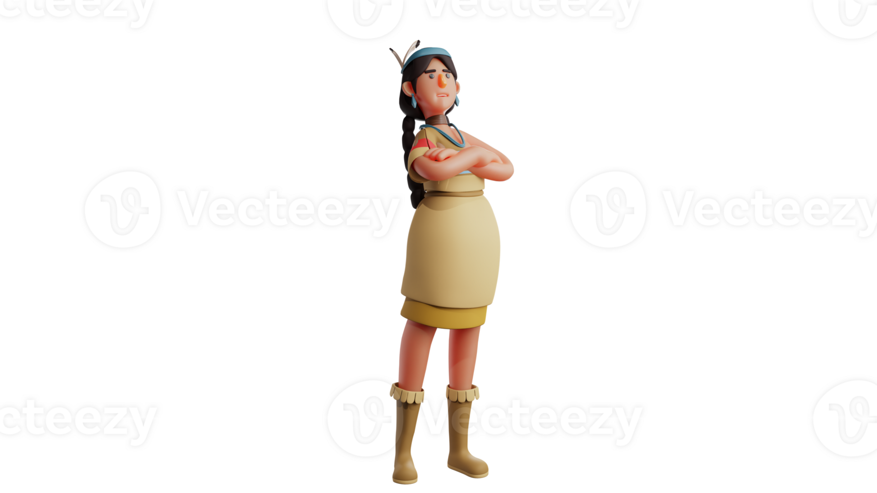 3D illustration. Cool Indian girl 3D cartoon character. Indian girl in a standing pose and crossing her arms. Beautiful women take part in an event and wear Indian costumes. 3D cartoon character png