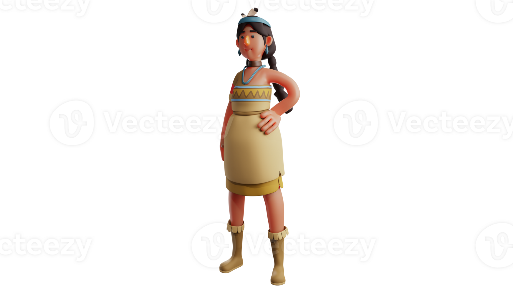 3D illustration. Sweet Indian Girl 3D cartoon character. Young girl wearing Indian costume. A beautiful girl standing with one hand on her waist and watching something. 3D cartoon character png