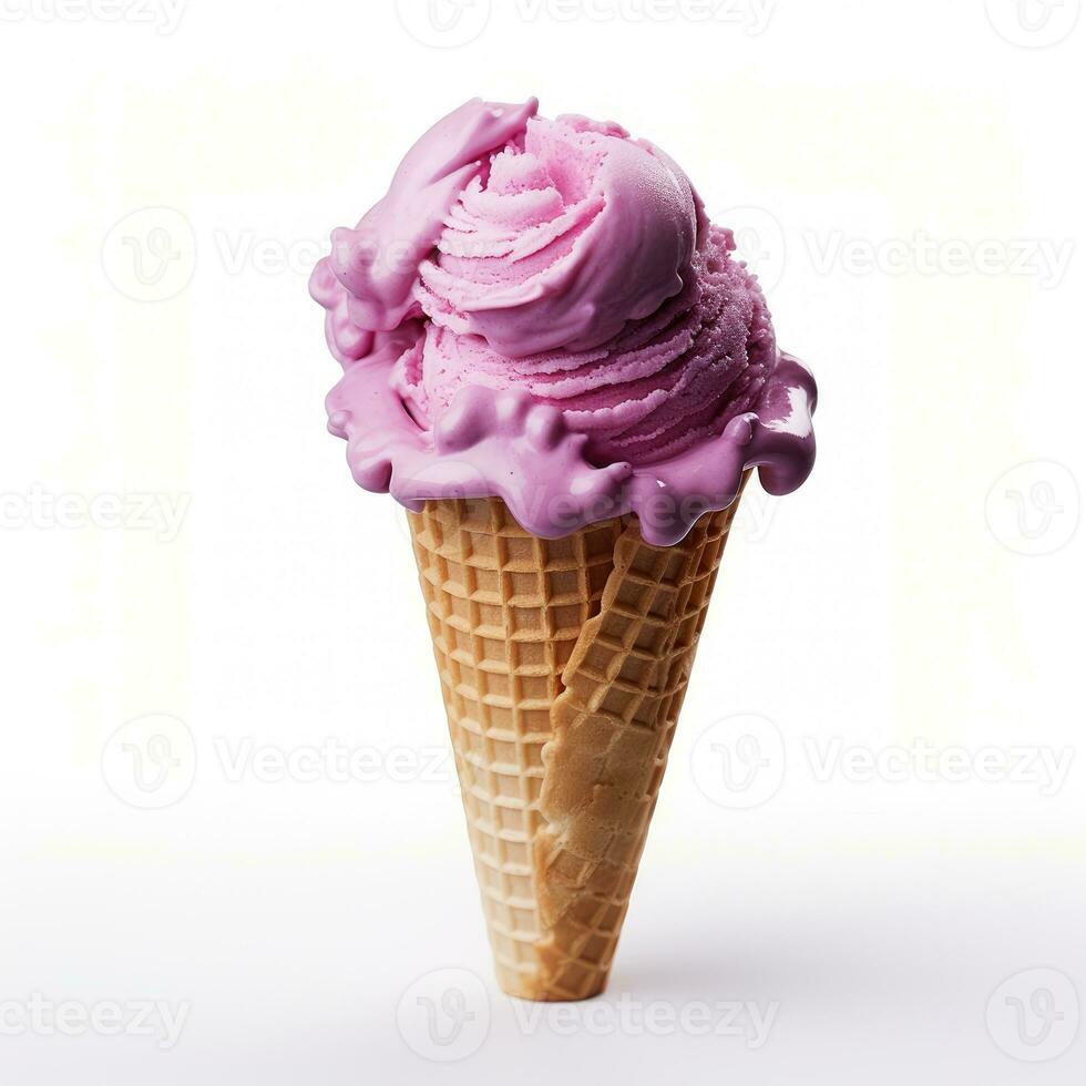 Purple ice cream in waffle cone Isolated on white background AI Generated photo