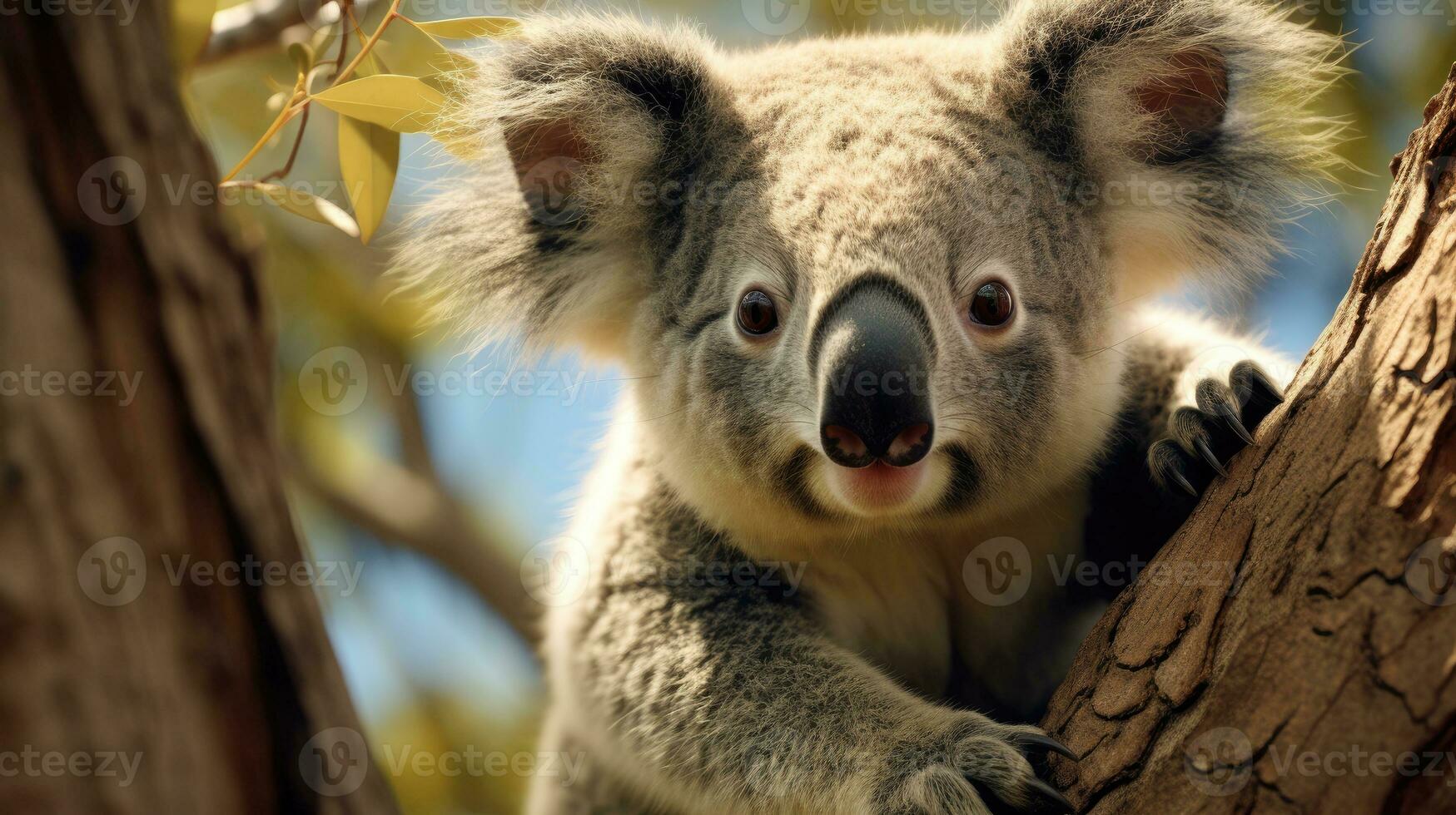 Koala bear climbing a tree AI Generated photo