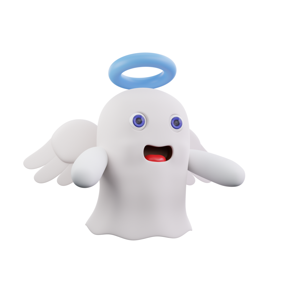 3d Ghost with Halo and Wings halloween png