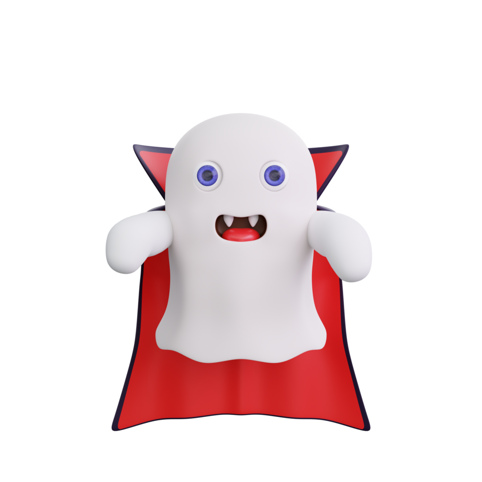 3D Ghost with vampire cape and scary pose halloween png