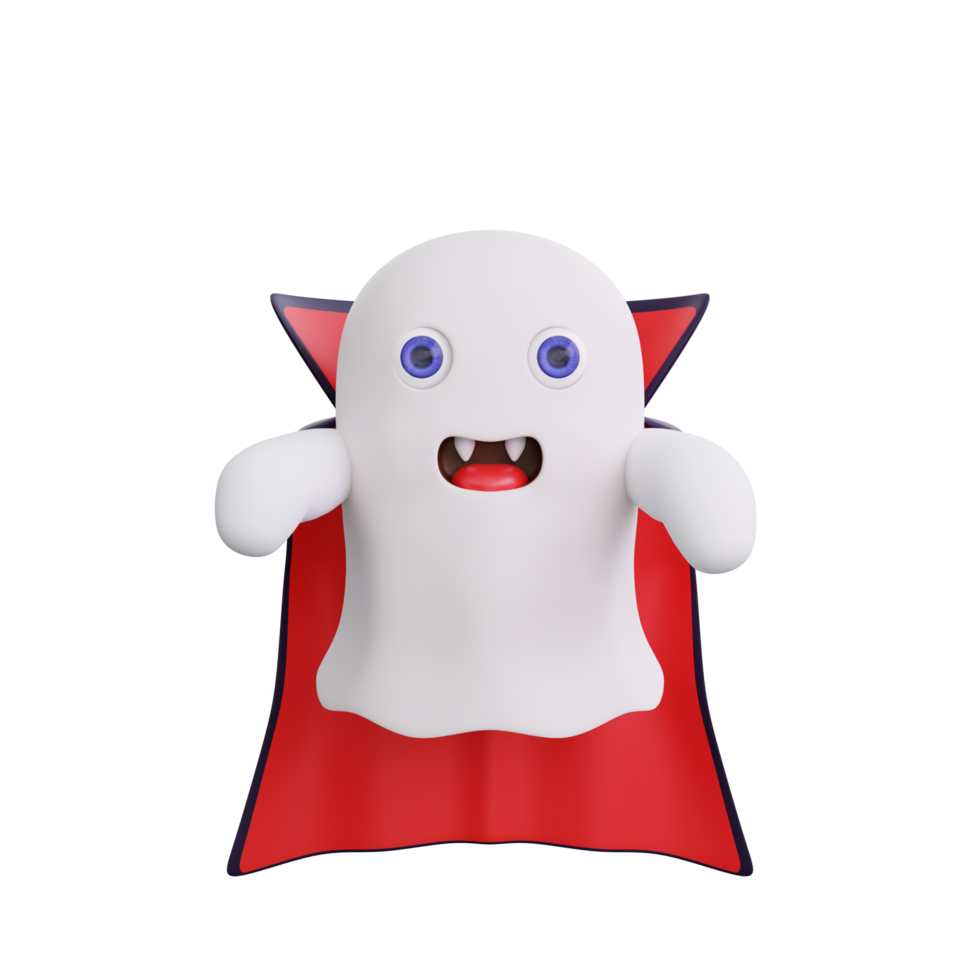 3D Ghost with vampire cape and scary pose halloween png