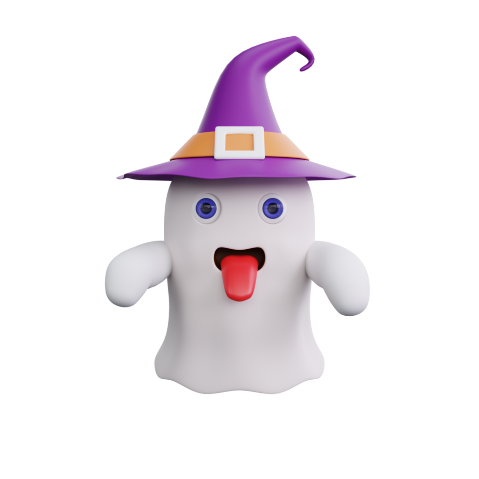 3d Spooky Surprise Ghost in Witch Hat halloween png