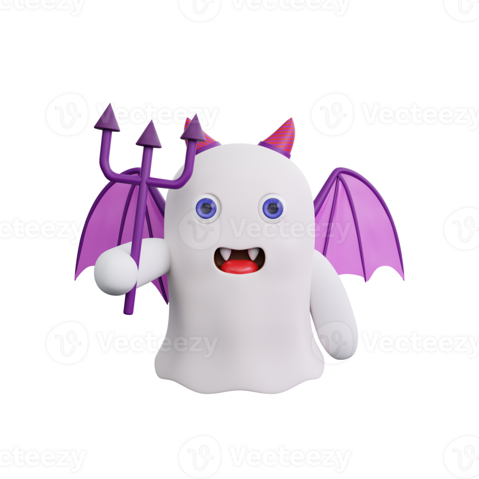 3D Ghost in a devil costume holding a trident halloween png