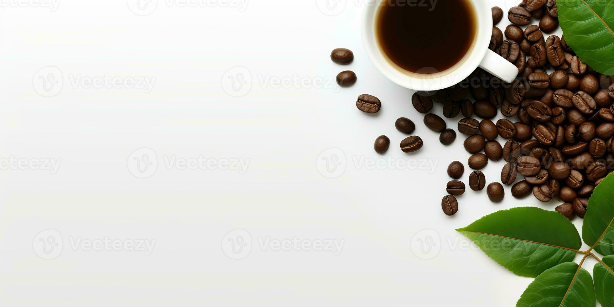 top view glass coffee with coffee beans isolated white background, International Coffee Day concept, AI Generated photo