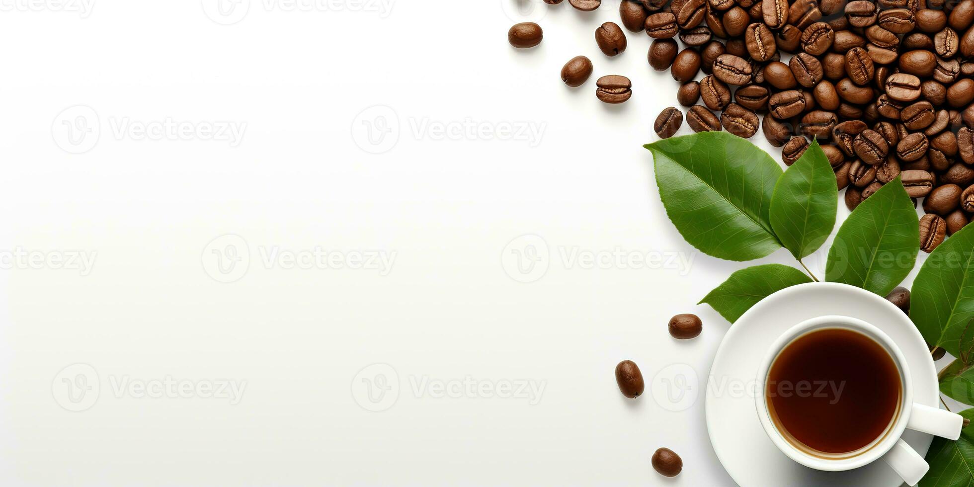 top view glass coffee with coffee beans isolated white background, International Coffee Day concept, AI Generated photo