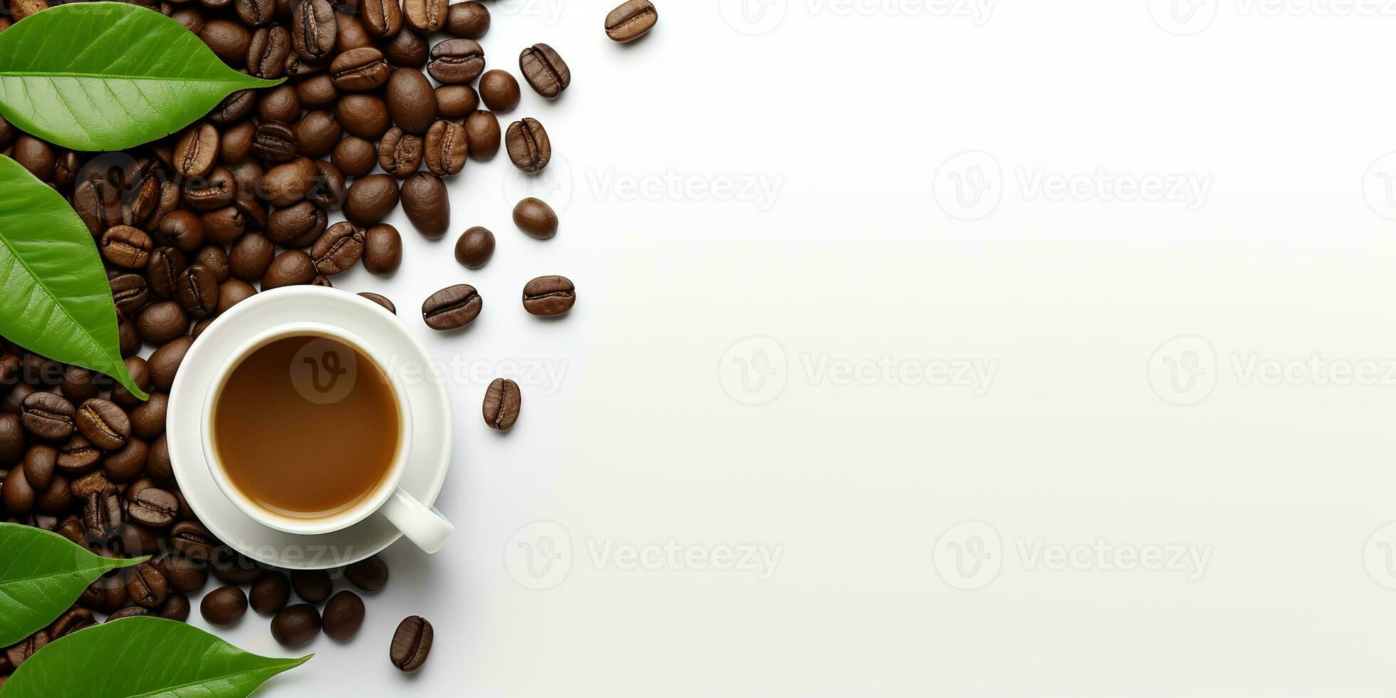 top view glass coffee with coffee beans isolated white background, International Coffee Day concept, AI Generated photo