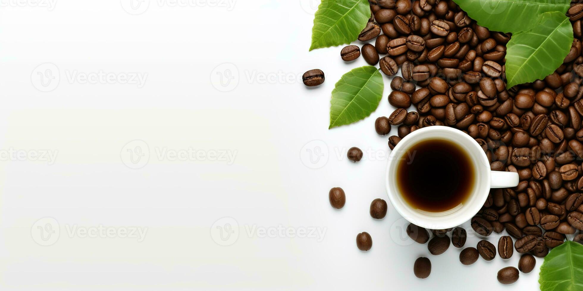 top view glass coffee with coffee beans isolated white background, International Coffee Day concept, AI Generated photo