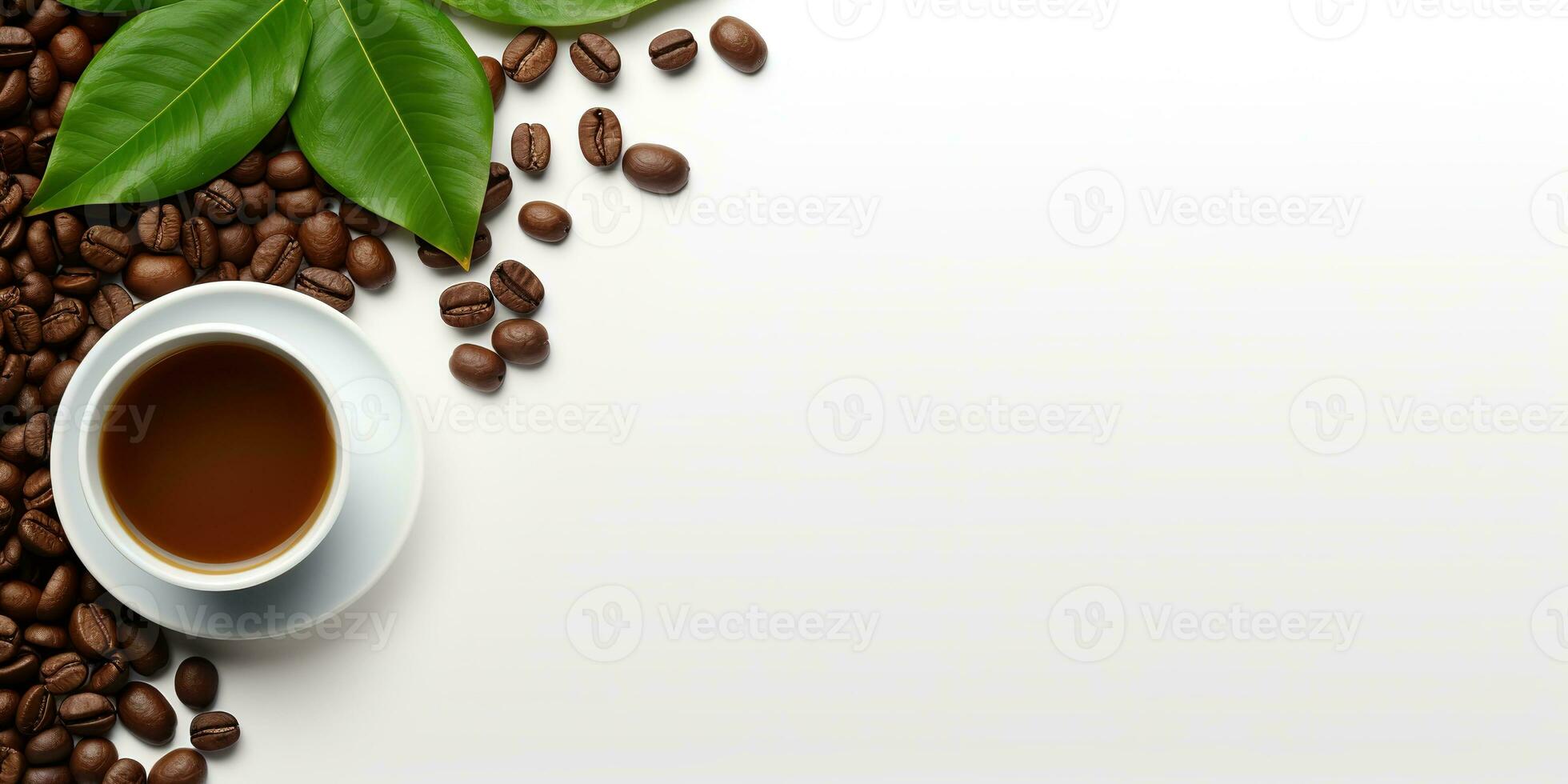 top view glass coffee with coffee beans isolated white background, International Coffee Day concept, AI Generated photo