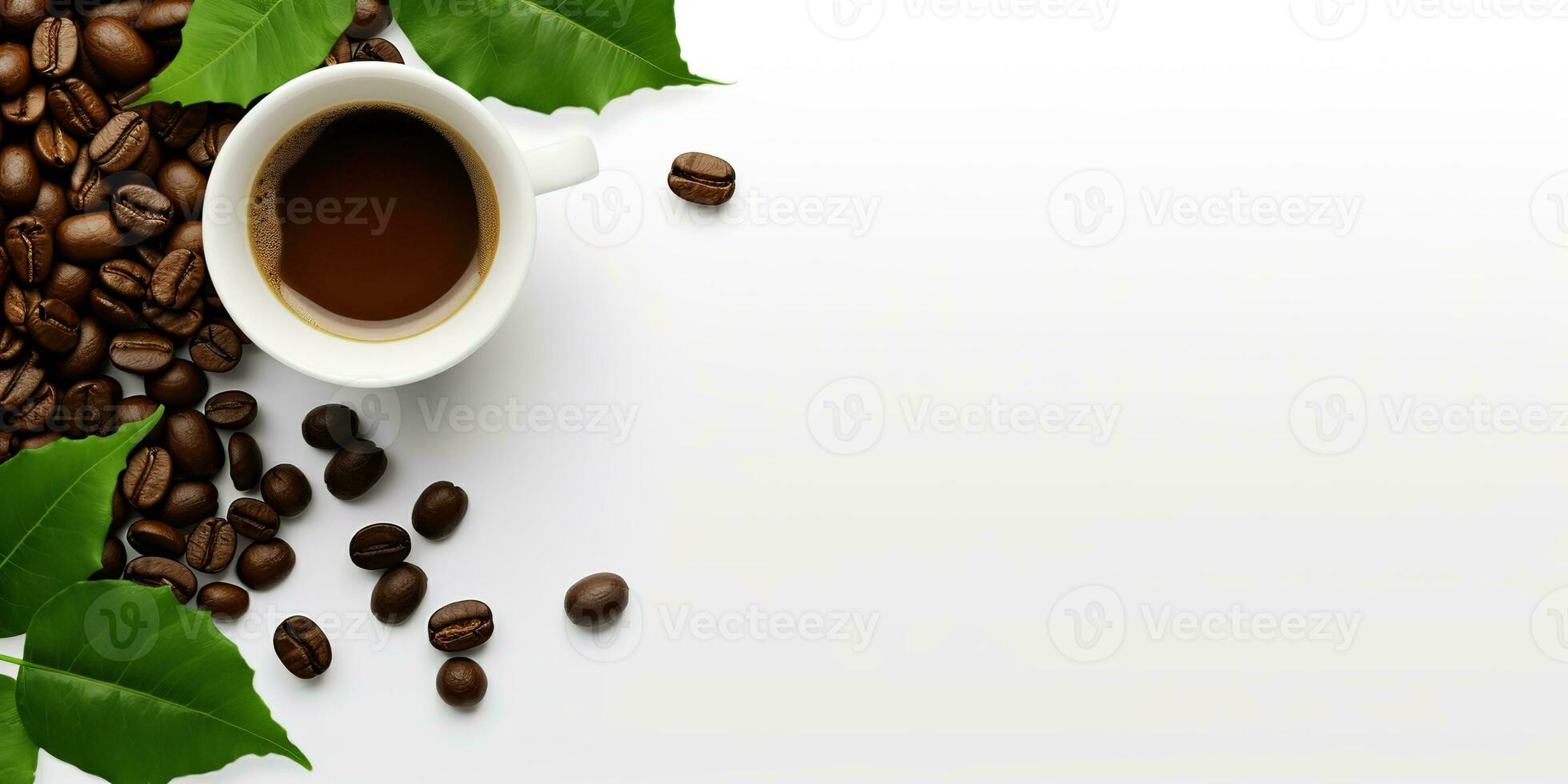 top view glass coffee with coffee beans isolated white background, International Coffee Day concept, AI Generated photo