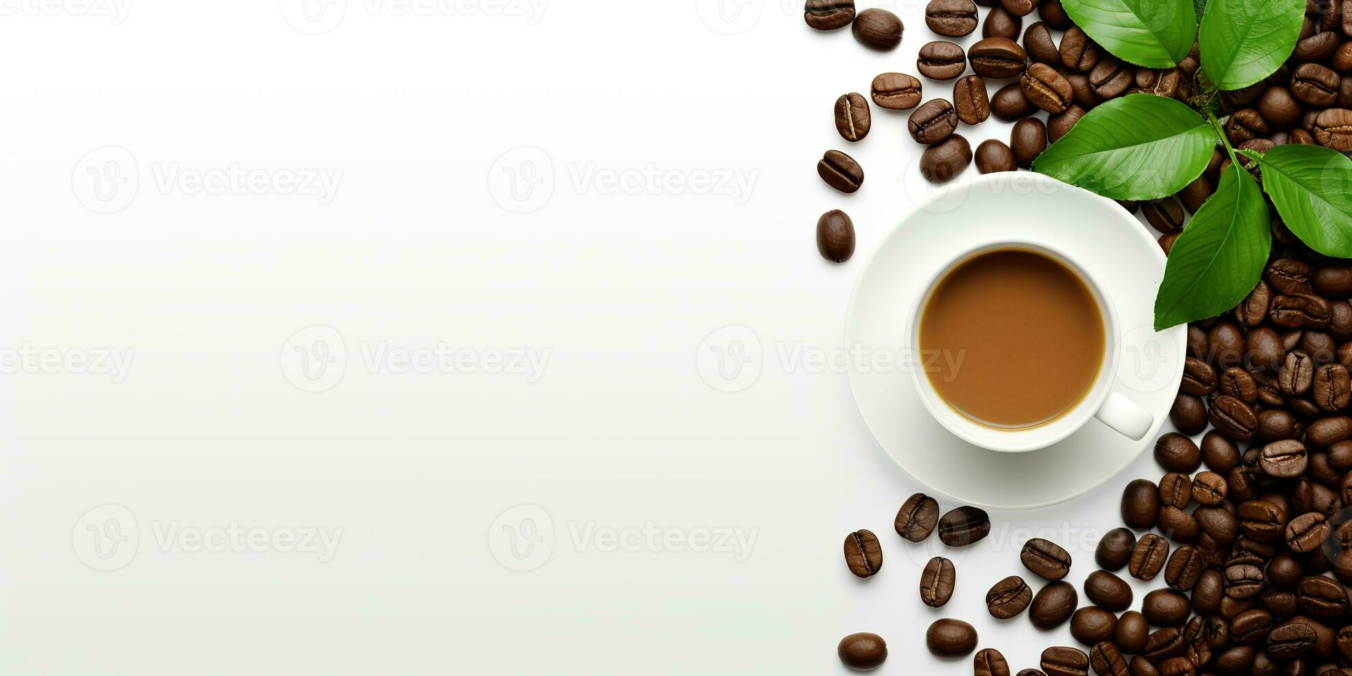 top view glass coffee with coffee beans isolated white background, International Coffee Day concept, AI Generated photo