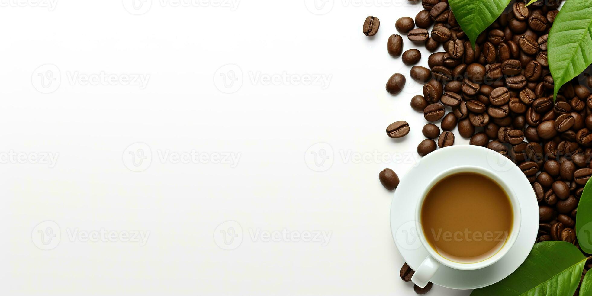 top view glass coffee with coffee beans isolated white background, International Coffee Day concept, AI Generated photo